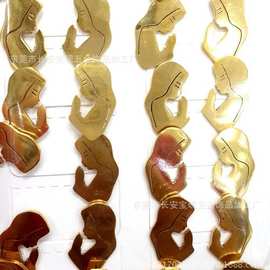 钛钢外贸个性耳钉人像图案 真空电镀18K金色光面耳环扣 女士耳钉