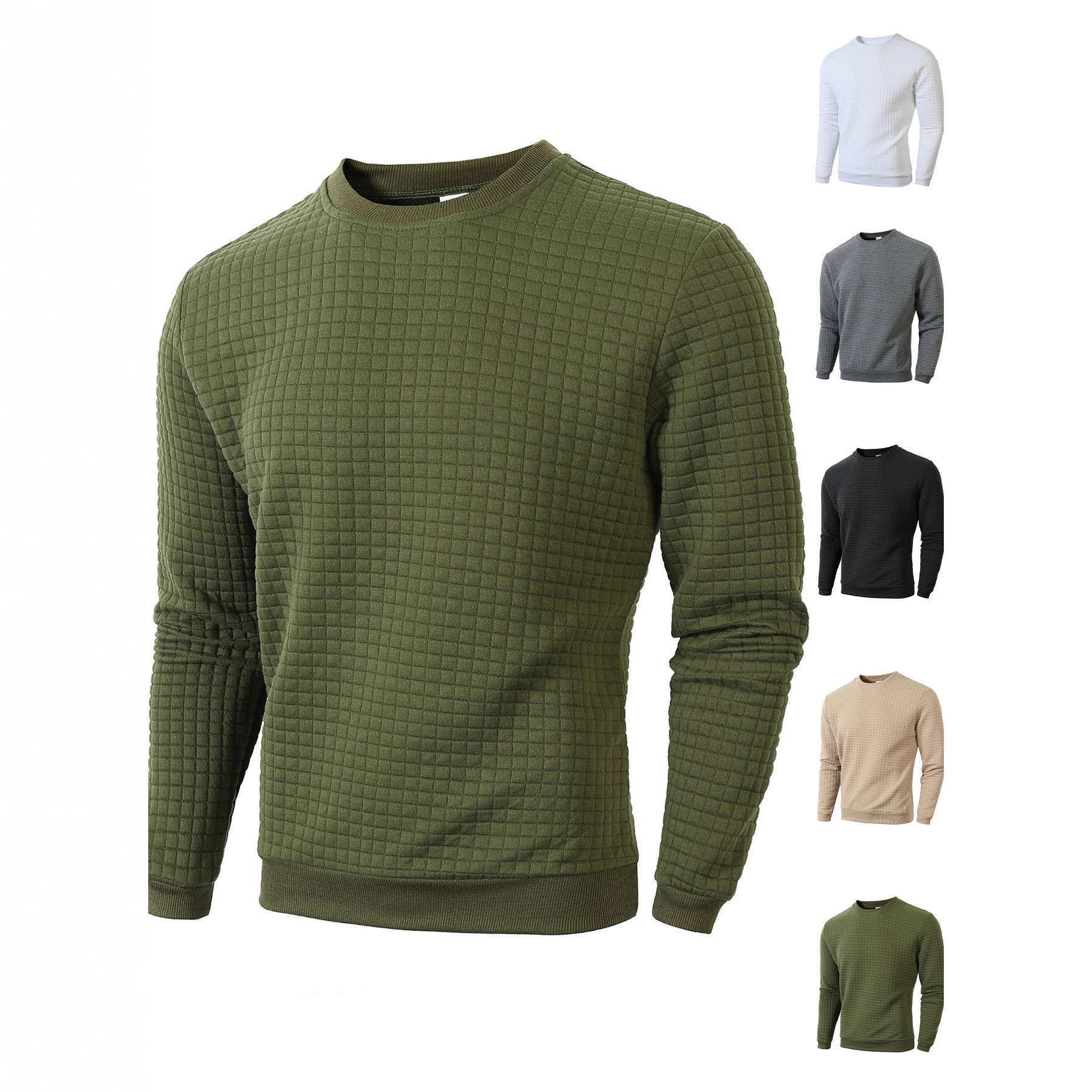 Transfronterizo tamaño europeo otoño y invierno nuevo estilo de hombre delgado cuello redondo manga larga cuadrícula personalidad europea y americana suéter casual hombre
