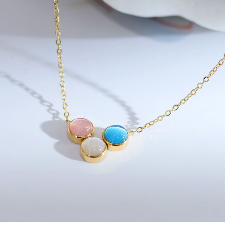8g Weight Fashion Round Titanium Steel Plating Opal Pendant Necklace 1 Piece