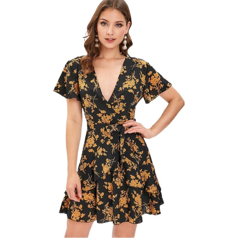 Амазонка желаю трансграничные взрывы Европа и США Осень Новая мода Цветок Печать платье с длинным рукавом