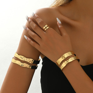 Cross-border hot-selling double-layer arm ring simple design sense open glossy bracelet ring cold style adjustable texture