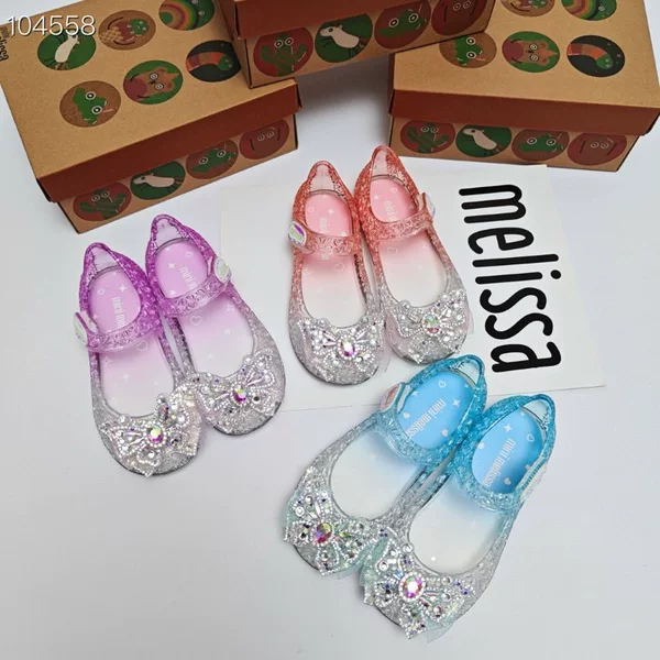 Melissa Kidsren's Jelly Shoes Bow Sandals Cut Out Beach Shoes Fragrant Kidsren's Shoes Flashing Gradient Color Girls' Shoes