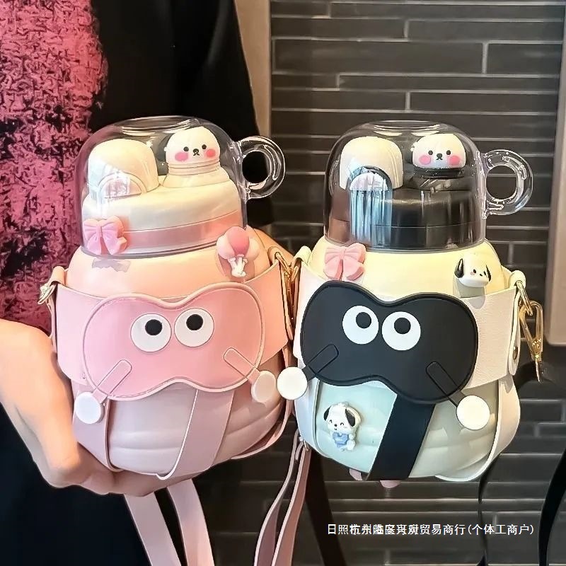 可爱狗保温杯女生高颜值儿童学生水杯杯子吸管大容量大肚水壶临安
