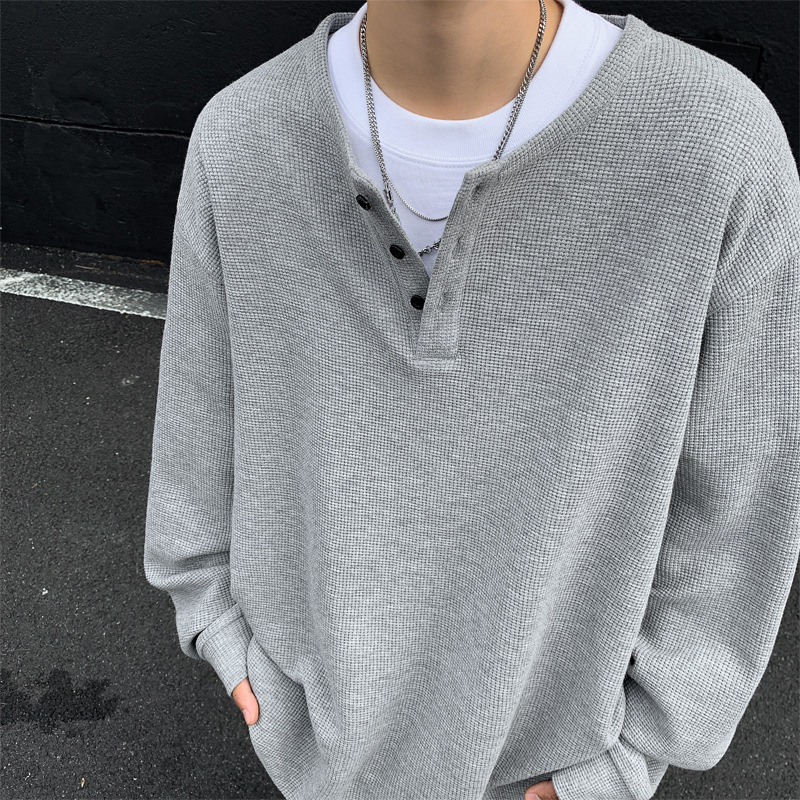 Henry Collar Long-Sleeve T-Shirt for Men, Autumn American Style Heavy-Duty Youth Base Layer Shirt, Spring and Autumn High-End Inner Wear Sweatshirt Henry Collar Long-Sleeve T-Shirt for Men, Autumn American Style Heavy-Duty Youth Base Layer Shirt, Spring and Autumn High-End Inner Wear Sweatshirt