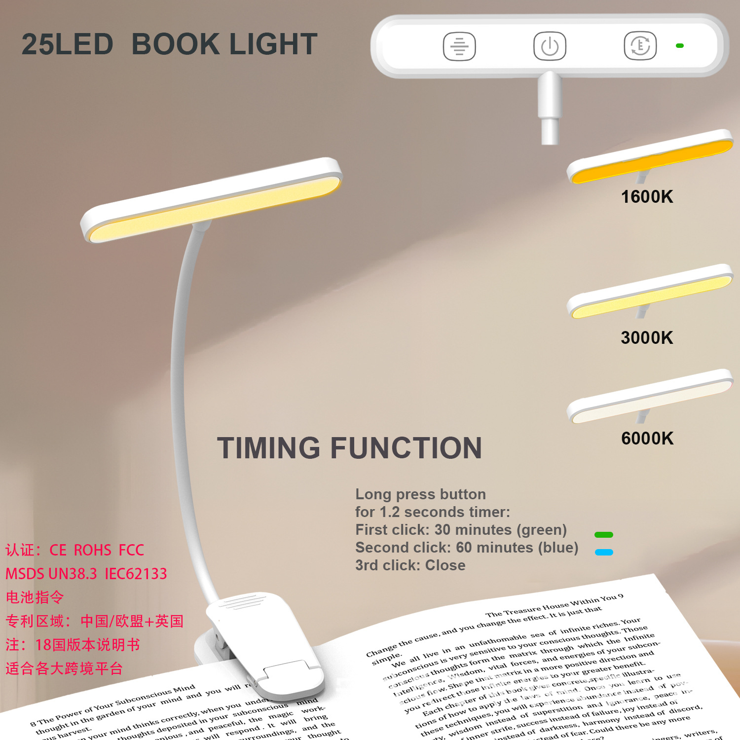 Nuevo clip de lectura lámpara de libro lámpara de escritorio lámpara de partitura lámpara de lectura lámpara de libro lámpara tipo-c recargable lámpara de noche