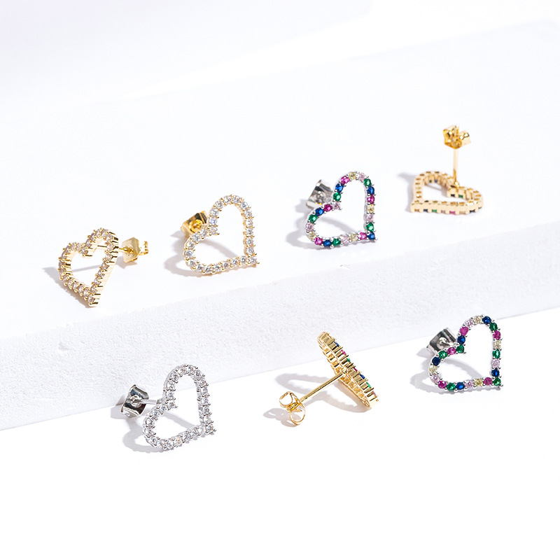 Polished Finish 1 Pair Elegant Simple Style Heart Shape Copper Zircon Ear Studs