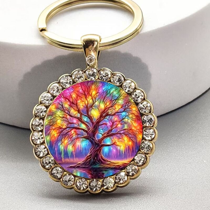 Cross-Border Fashion New Exquisite Tree of Life Alloy Round Keychain Anniversary Gift Jewelry Wholesale