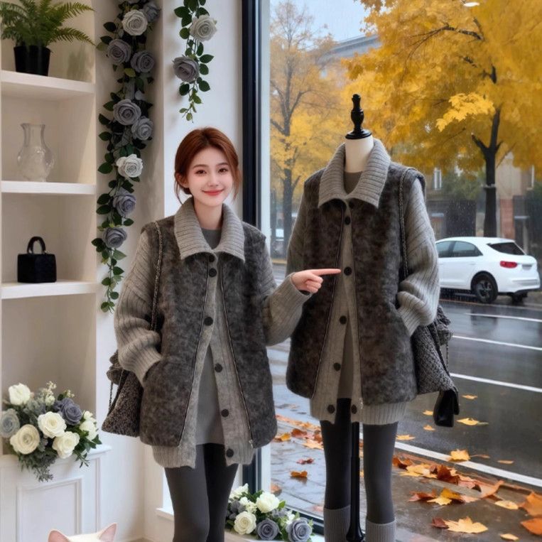 Maternity Wear, Autumn and Winter Knitted Sweater Jacket, Vest, Korean Style Mid-Length Butt-Covering Trendy Mom Winter Suit