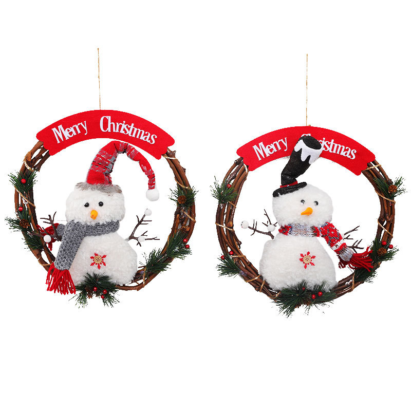 Festive Snowman Wreath - Christmas Door Hanging Decor With Hat, Wall & Tree Ornament For Home, Shop Window Decoration_voghion.com