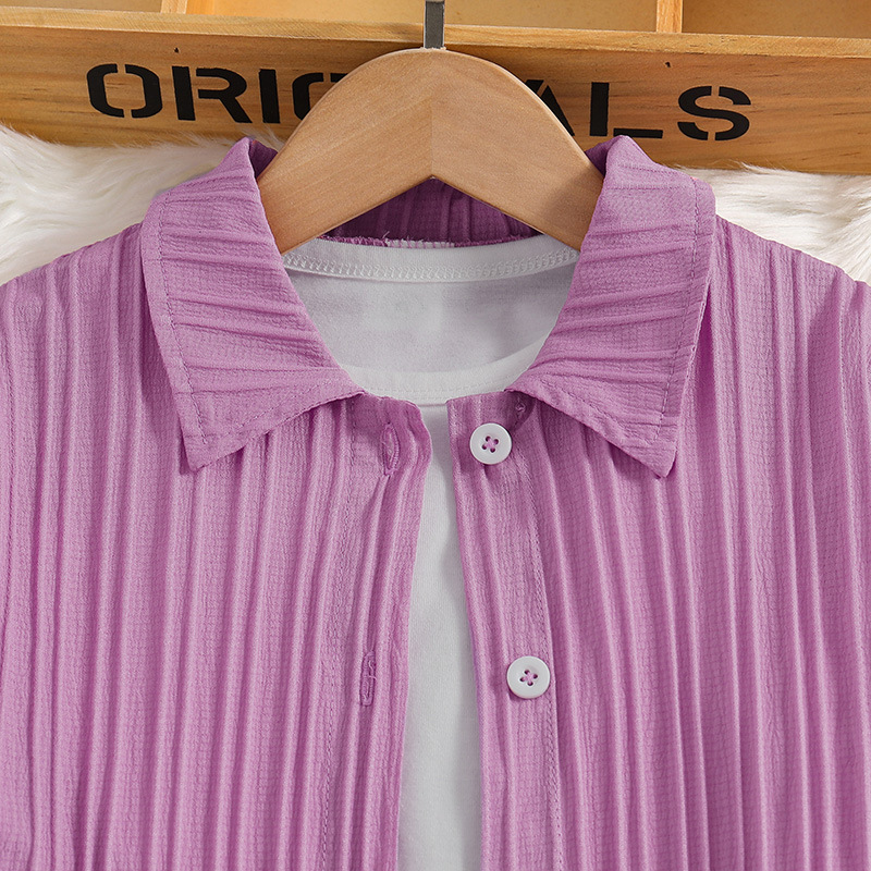 Children's Pleated Top And Long Pants Set For Girls_voghion.com