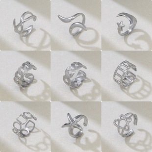 Titanium Steel Ring Hollow Cross Line Opening Adjustable Men's and Women's Ring European and American Couple Stainless Steel Ring Wholesale