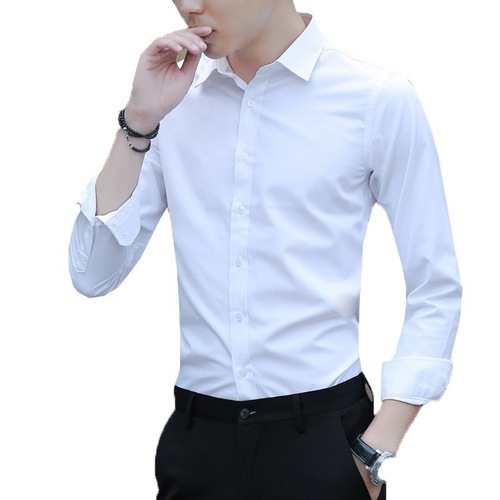 Men's Long Sleeve Iron-Free Business Formal Dress Shirt, White, Suit Shirt for Groom