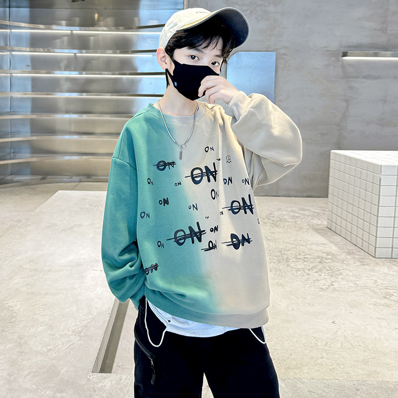 Men's Spring and Autumn Style Hoodie 2024 New Collection, Large and Medium Children's Color-blocked Base Shirt Top, Children's Spring Collection Trend Brand Clothing