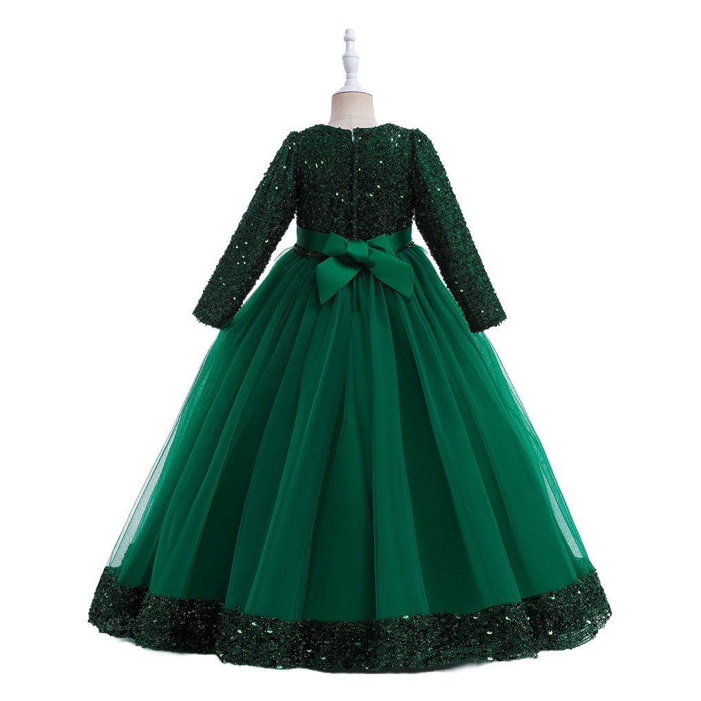 Europa y América nuevo vestido de la muchacha de lentejuelas brillante hilo esponjoso estilo occidental niña de las flores vestido de novia chica host piano traje