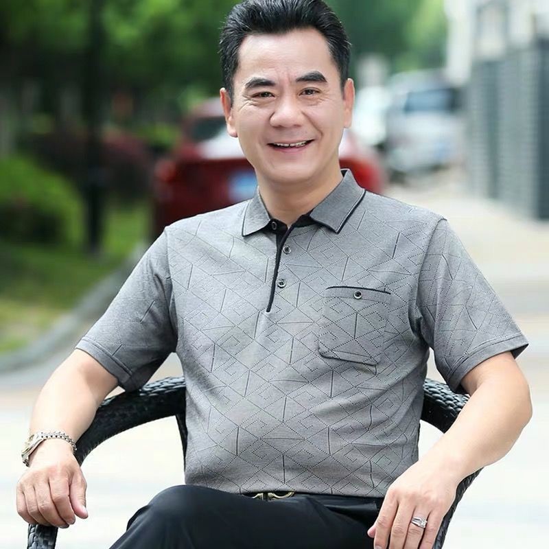 남성반팔티셔츠, 중노년남성반팔여름옷, 중노년아이스실크탑, 아빠의 하의셔츠