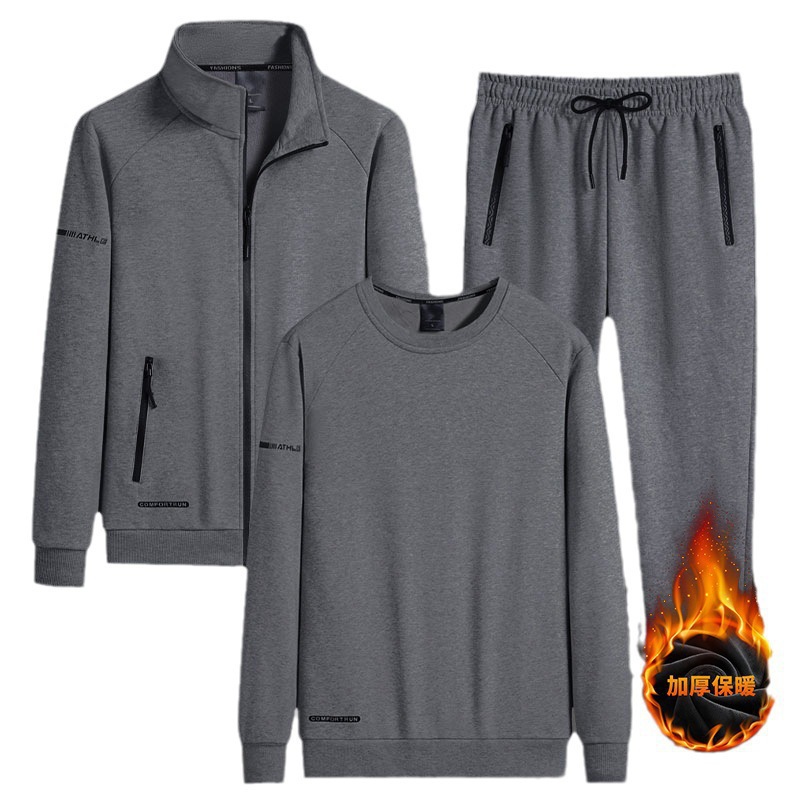 Transfronterizo 2023 invierno nuevo hombre de cuello de algodón más terciopelo grueso juego casual cardigan juvenil de tres piezas