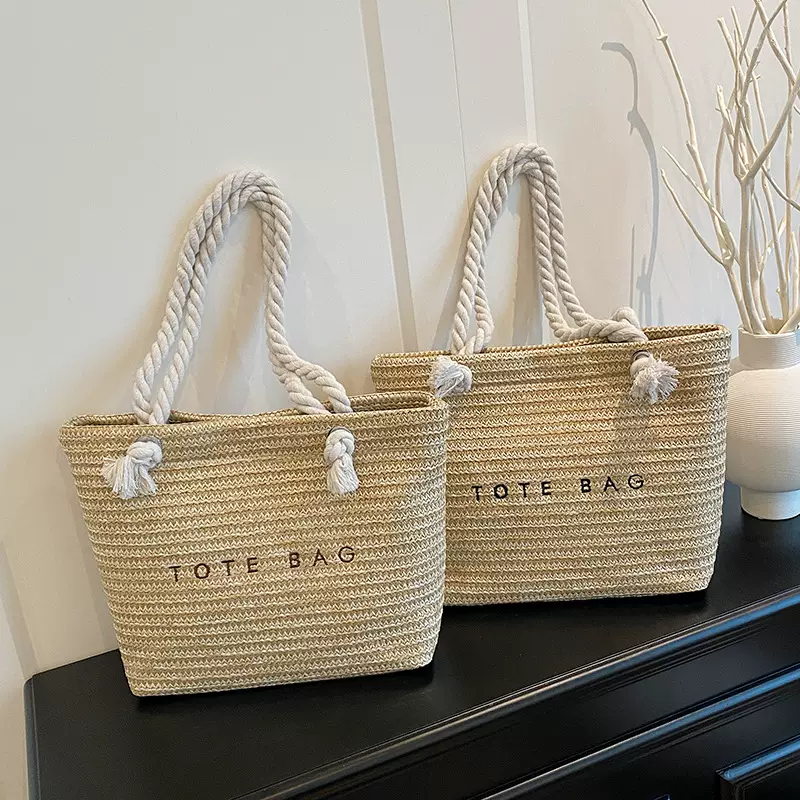 2025新款个性小清新草编流行大容量字母单肩腋下包托特包女包夏季