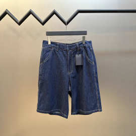 毒家版本现货高品质P家2025新款铁牌牛仔蓝短裤时尚百搭男女同款