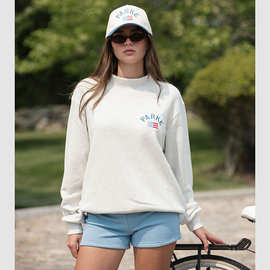 25冬季新款北美小众PARKE小字母爱心刺绣花棉质宽松立领女士卫衣