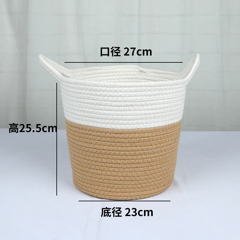 Cesta de almacenamiento de algodón transfronterizo Cesta de tejido gran decoración doméstica Cesta de almacenamiento de cuerda de algodón hecha a mano Cesta de cubierta de plantación verde Cesta de maceta