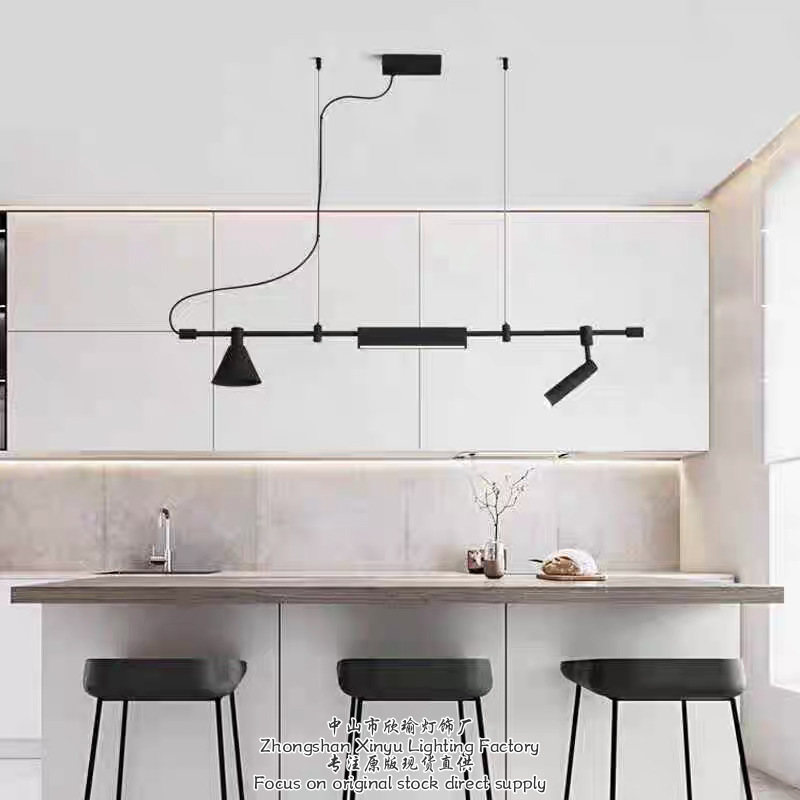 Lámparas del restaurante Lámparas de diseño artístico minimalista Tienda creativa Recepción de la isla de ventanas industriales barra de sensación larga Negro