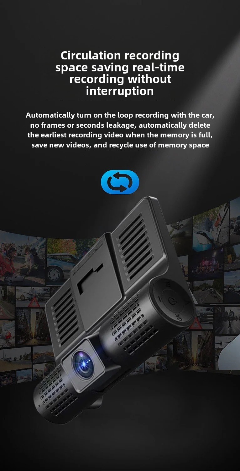 Înregistrator auto de 4 inch, viziune nocturnă HD, trei lentile, trei înregistrări panoramice auto, DVR ascuns_voghion.com