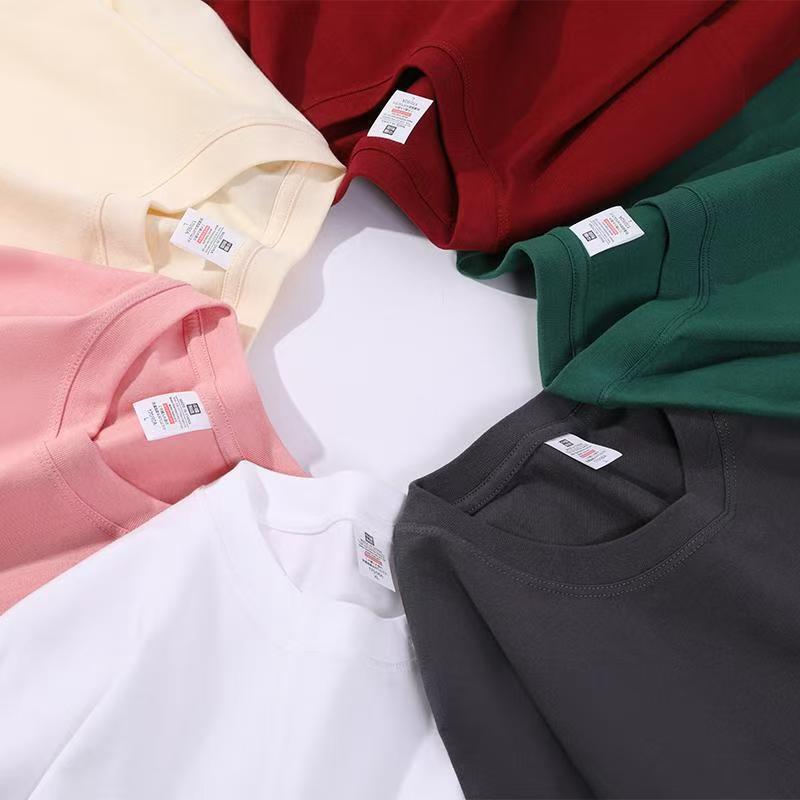 Summer 230g Unisex Short-Sleeve Pure Cotton Solid Color Drop-Shoulder Heavyweight Crew Neck Loose Top Men's T-Shirt