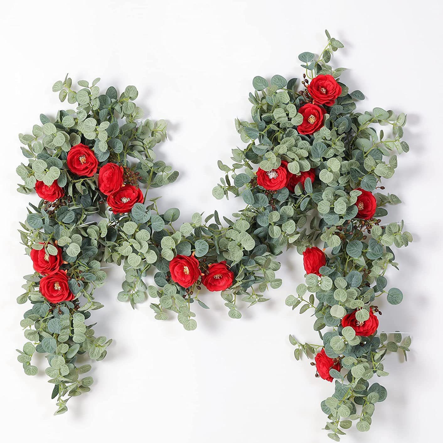 Eucalipto artificial guirnalda más tela de seda artificial Rosa vid verde decorativo largo boda arco Mesa pared fondo