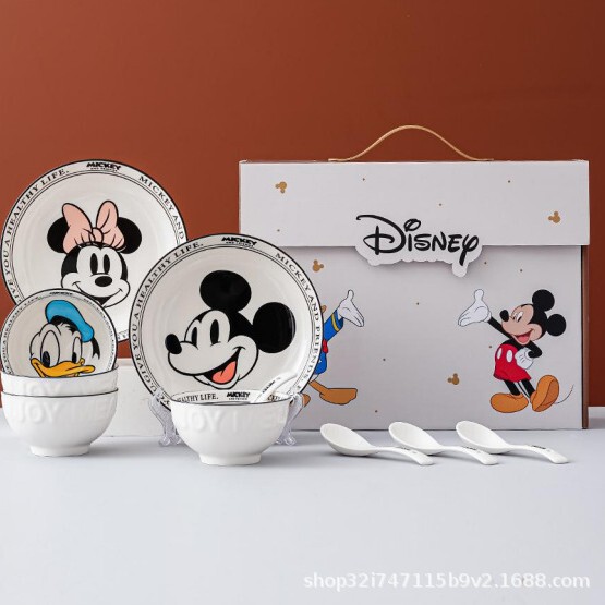 Jutao People's Four Bowls, Four Spoons, Two Plates, Ten-Piece Ceramic Bowl, Plate, Spoon and Tableware Set, Creative Cartoon Event Gift