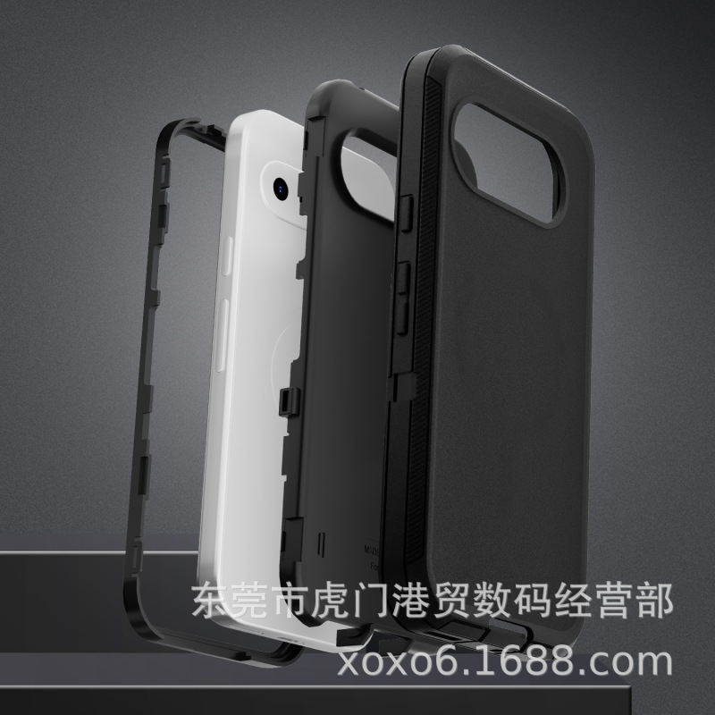 新しい Google Pixel9a に適した 3 つの保護電話ケース、落下防止および防塵のスリーインワン ディフェンダー保護カバー|undefined