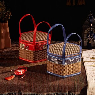 Bamboo Basket Satchel Basket Rice Dumplings Egg Crab Hairy Crab Fruit Bacon Sausage Bamboo Woven Packaging Gift Box Storage Basket