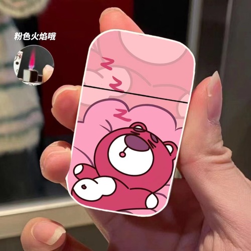 Strawberry bear pink flame creative windproof lighter anime cartoon five-speed metal inflatable lighter