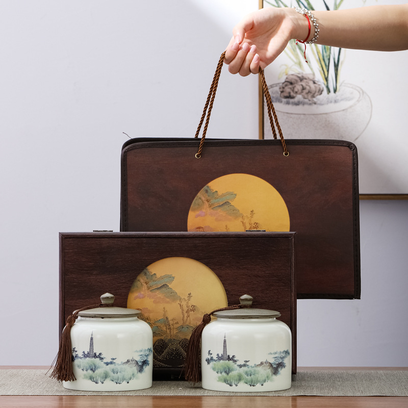 General Packaging Gift Box for Chinese-style Retro Ceramic Tea Canisters, Empty, Maojian Longjing Green Tea, Large Size, Half Pound, Wholesale