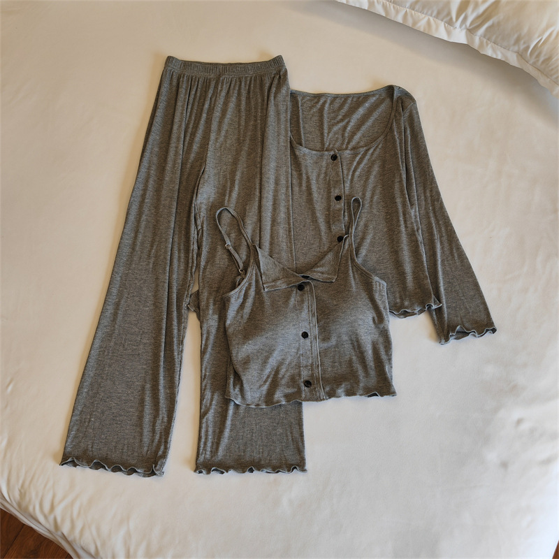 莫代爾睡衣女春夏新款性感帶胸墊短褲吊帶長褲可外穿簡約家居服套