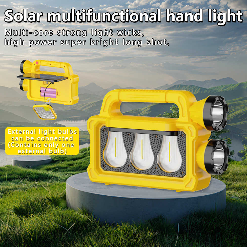 Handheld travel LED light source solar-powered
