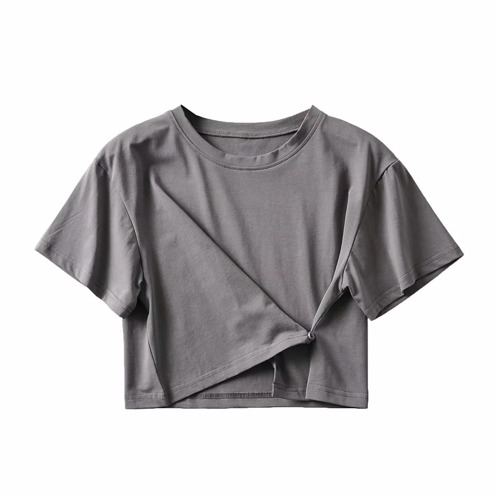 Irregular One-Button Short-Sleeved T-Shirt NSAC49947