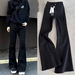 黑色柳叶弯刀微喇牛仔裤男潮美式高街vibe修身显瘦窄版微喇裤子