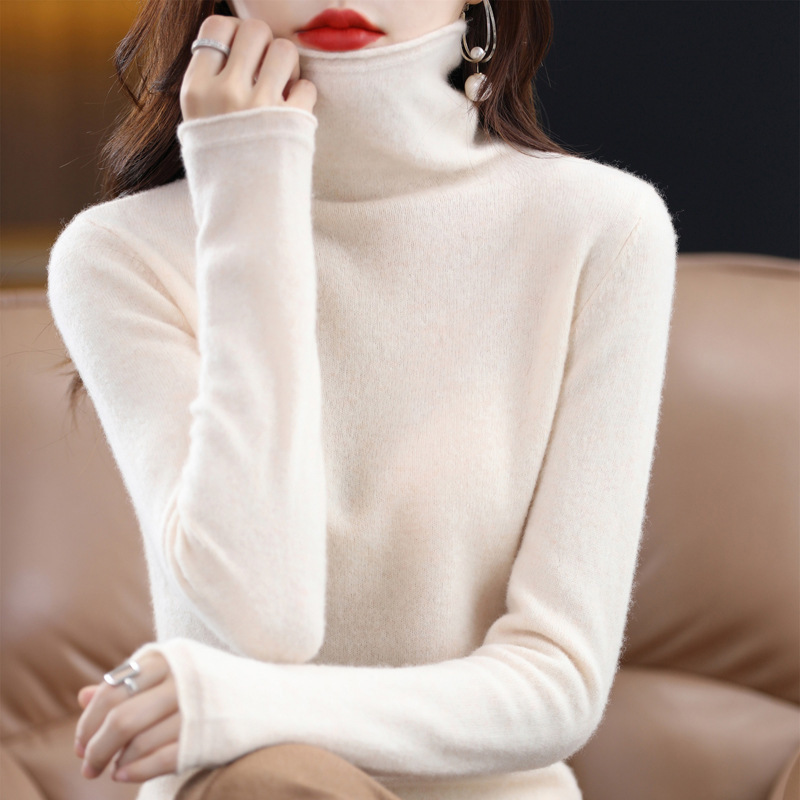 纯羊毛卷边堆堆领秋冬新款羊毛衫女士打底高领羊绒针织衫百搭款|undefined