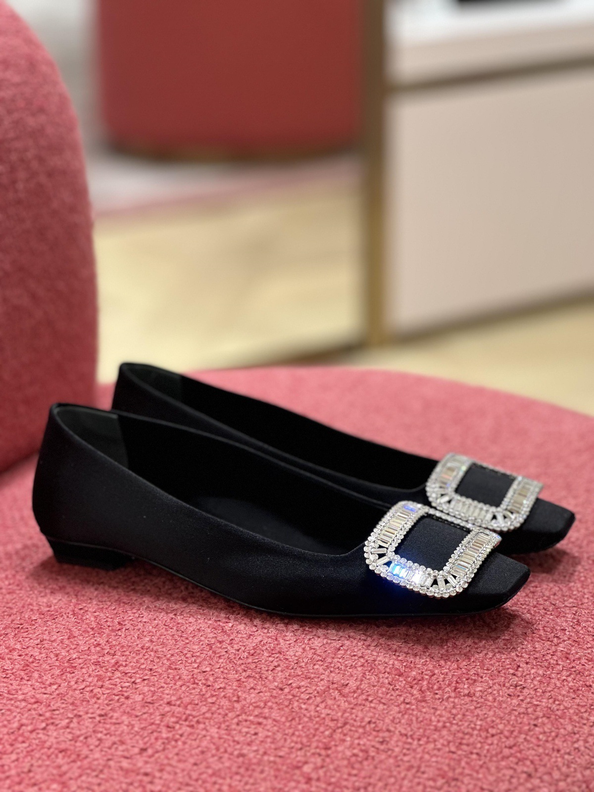Versión de piel de oveja ~ hermoso diamante cuadrado botón de cuero zapatos de tacones de cuero de mujer cabeza cuadrada francesa zapatos de mariana zapatos de noche zapatos de noche