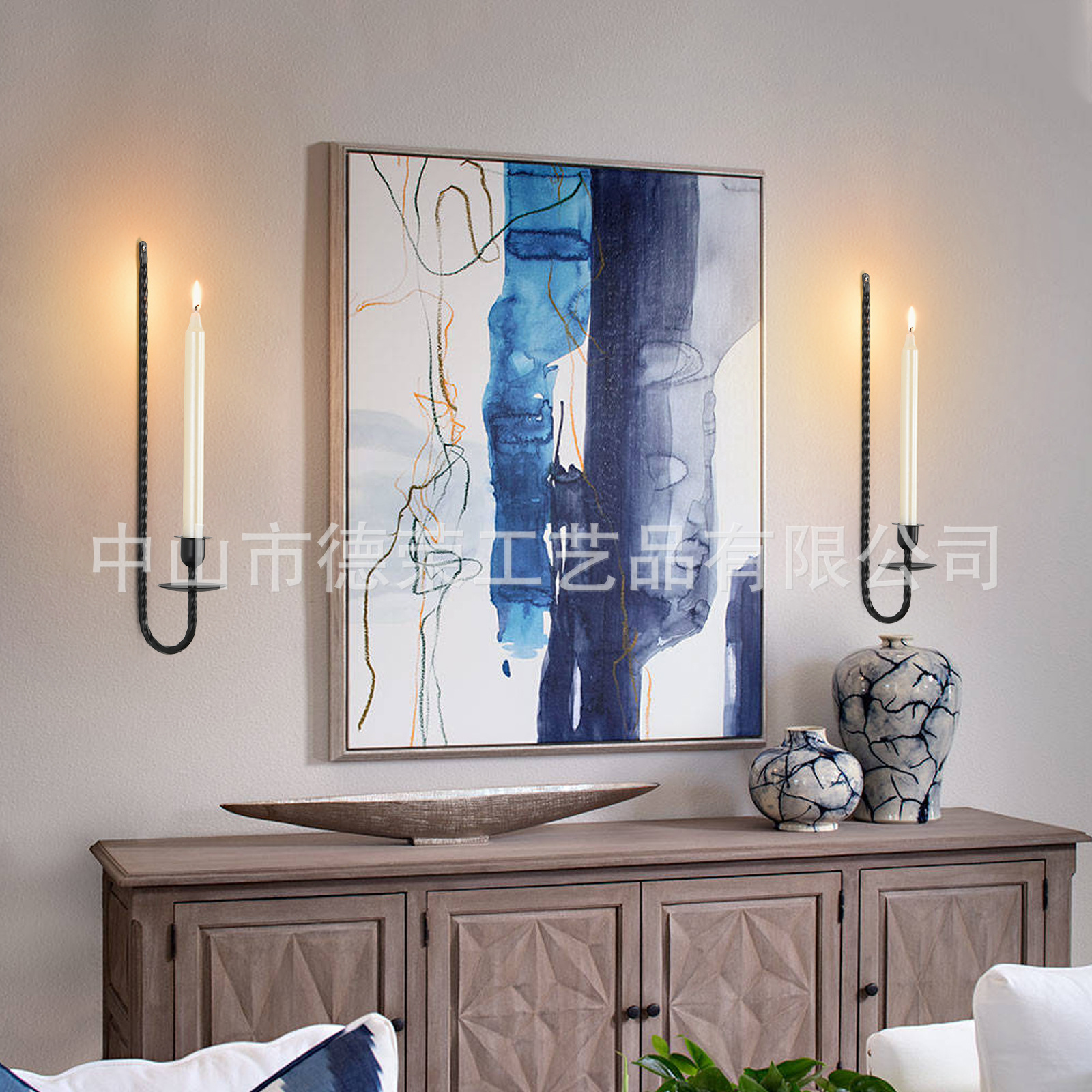 Simple candelabro de hierro forjado colgado en la pared de alto nivel en la pared de hierro forjado en forma de botón L decoración de la atmósfera de candelabro 2 piezas set