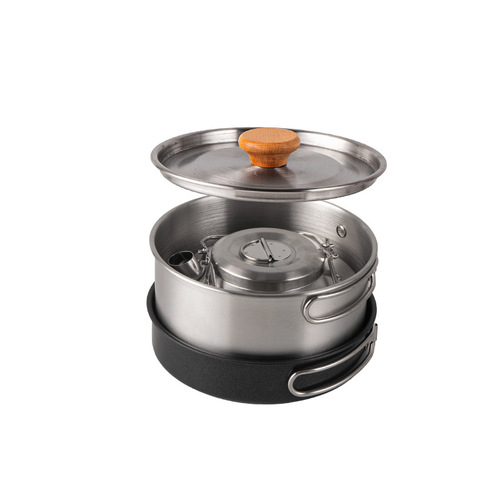 CLS outdoor stainless steel pot set camping non-stick frying pan camping soup pot kettle portable 3-4 person pot set