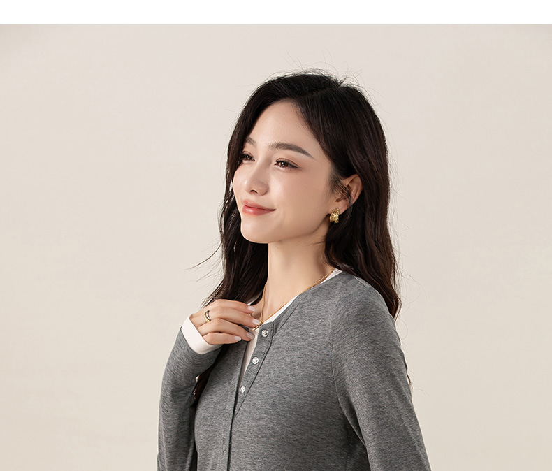 Áo thun giả hai mảnh nữ cổ tròn, chất len Tencel mỏng nhẹ, phối màu patchwork — đen chi tiết 25
