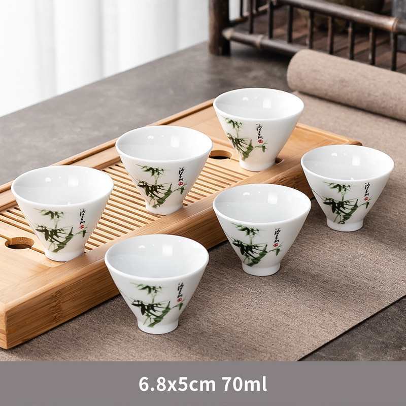 화이트 도자기 버킷 컵-대나무 6 팩