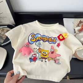 【亲子装】纯棉韩系可爱卡通潮牌短袖2025新款男女宝宝宽松上衣