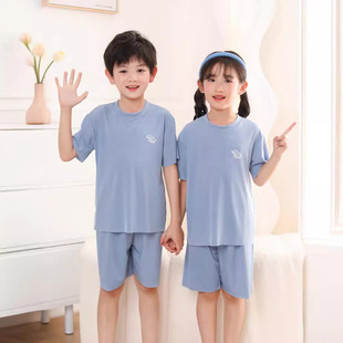 Children's Pajamas Summer Thin Boys' Ice Silk Short-sleeved Middle-sized Children and Girls Summer Boys' and Girls' Home Suit