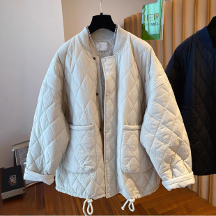 Diamond-shaped Collar Cotton-padded Jacket Women's 2024 Autumn and Winter New Loose Slimming Cotton-padded Baseball Jacket Cotton-padded Jacket
