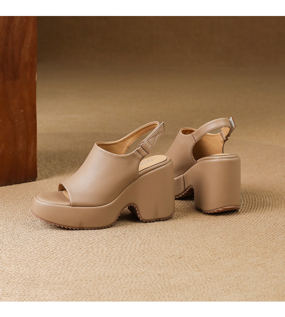 Sandal cao gót nữ hở mũi đế xuồng da bò mềm quai dán — màu trắng ngà, màu mơ chi tiết 16
