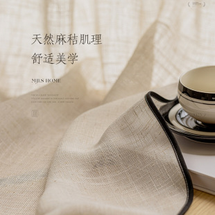 French retro linen curtain white gauze curtain transparent Japanese style black edge window screen high-grade balcony living room