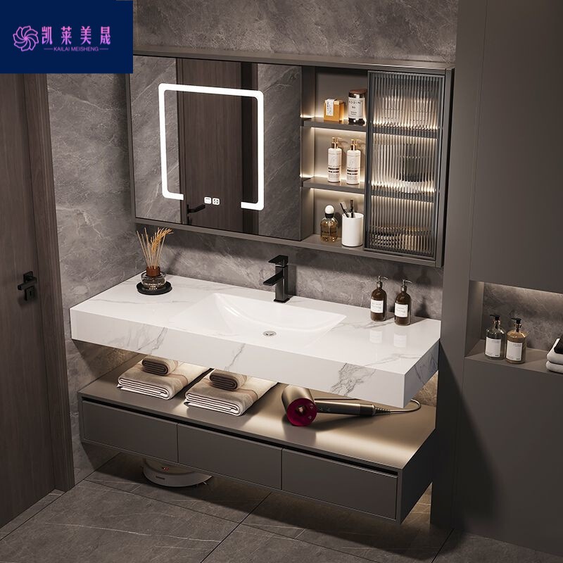 Kk Slate Seamless Double-Layer Washbasin Bathroom Cabinet Hand Washing Combination Bathroom Integrated Wash Ceramic Simple Wash Basin