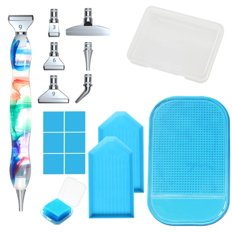 Diamond Pen Tool Set, Multi-Color Handle, Metal Heads & Diamond Bits, Compact Case